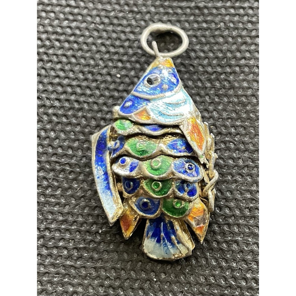 vintage articulated koi fish pendant Colorful Cloisonné Enamel Estate Jewelry
